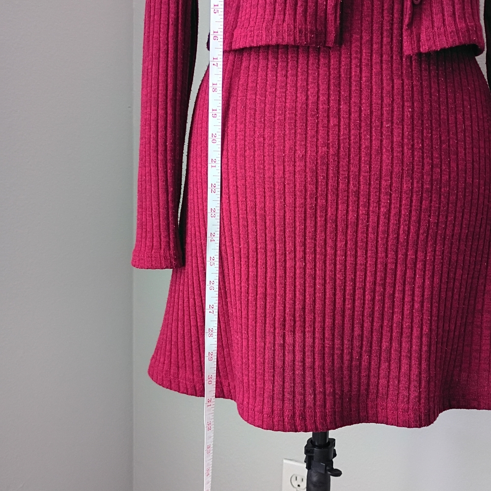 SHEIN Burgundy Ribbed Knit Mini Dress with Cropped Cardigan - Picture 7 of 9